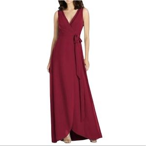 Jenny Packham Bridesmaid Red Sleeveless V-Neck Wrap Floor Length Formal Gown 18